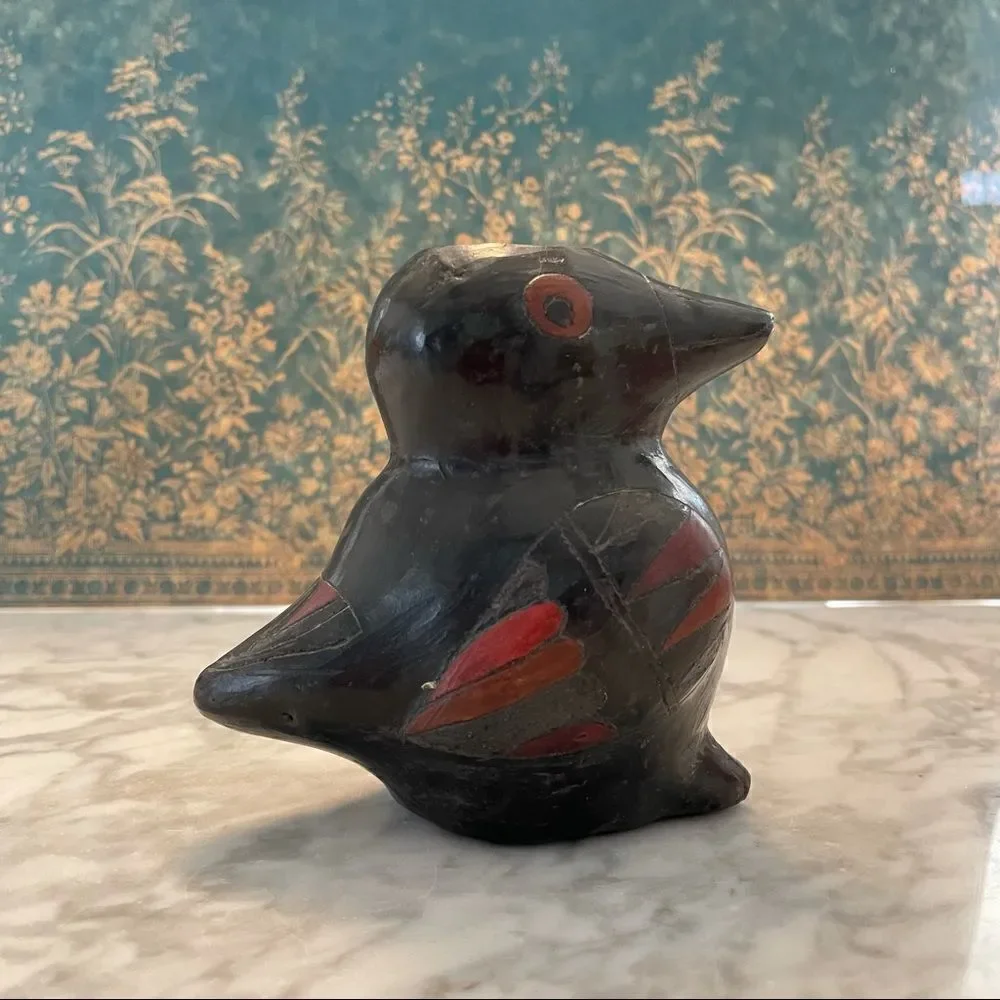 Vintage Oaxaca Negro Mexican Pottery Bird Vase - Picture 2 of 7